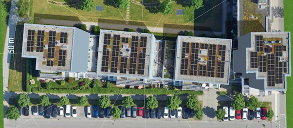 Belegung der Dachflächen eines Mehrfamilienhauses mit PV-Modulen